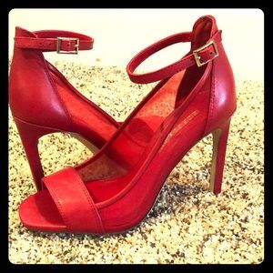 BCBGeneration Red Natalee OpenToe Ankle Strap Pump